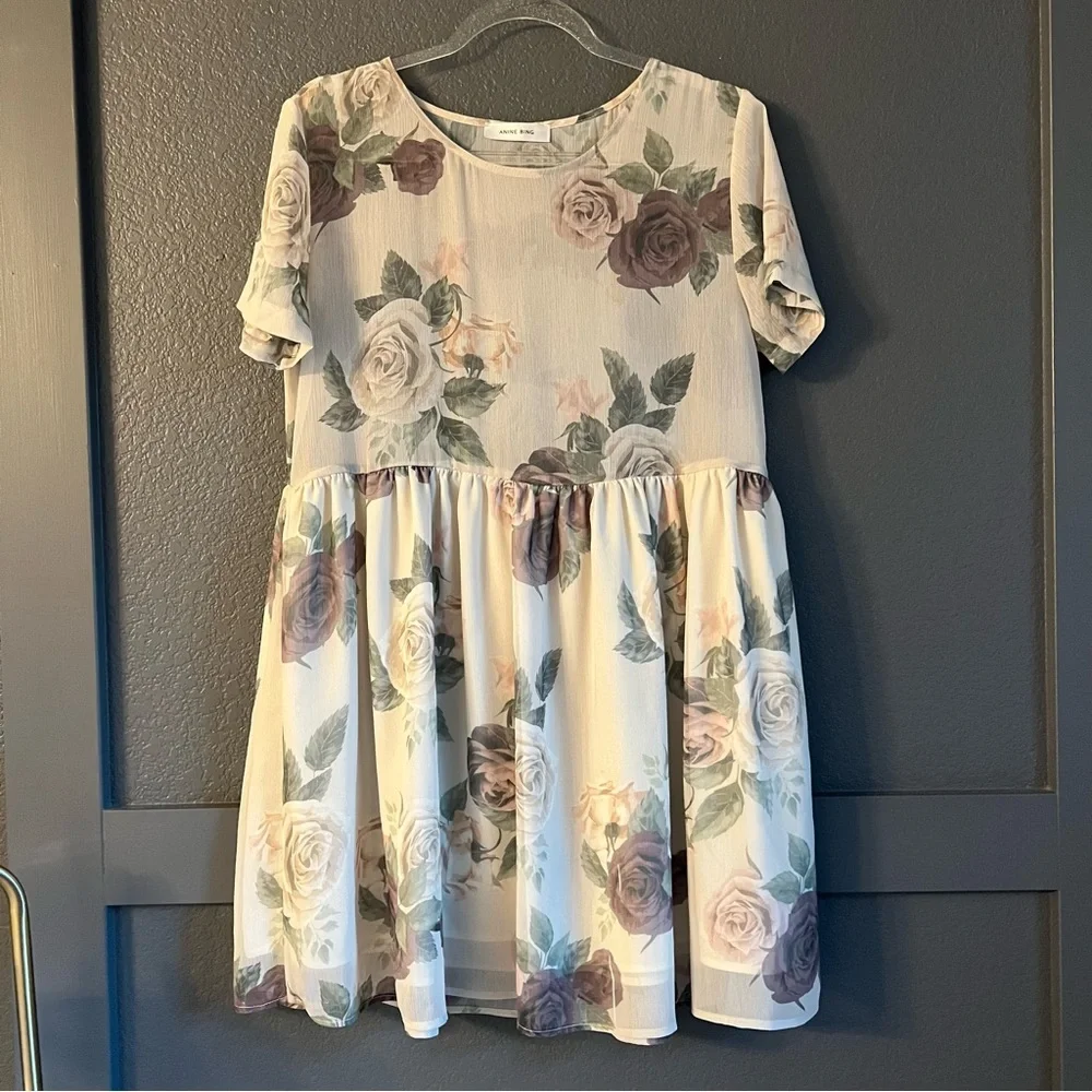 ANINE BING • Cream floral mini dress • Small - Picture 5 of 10